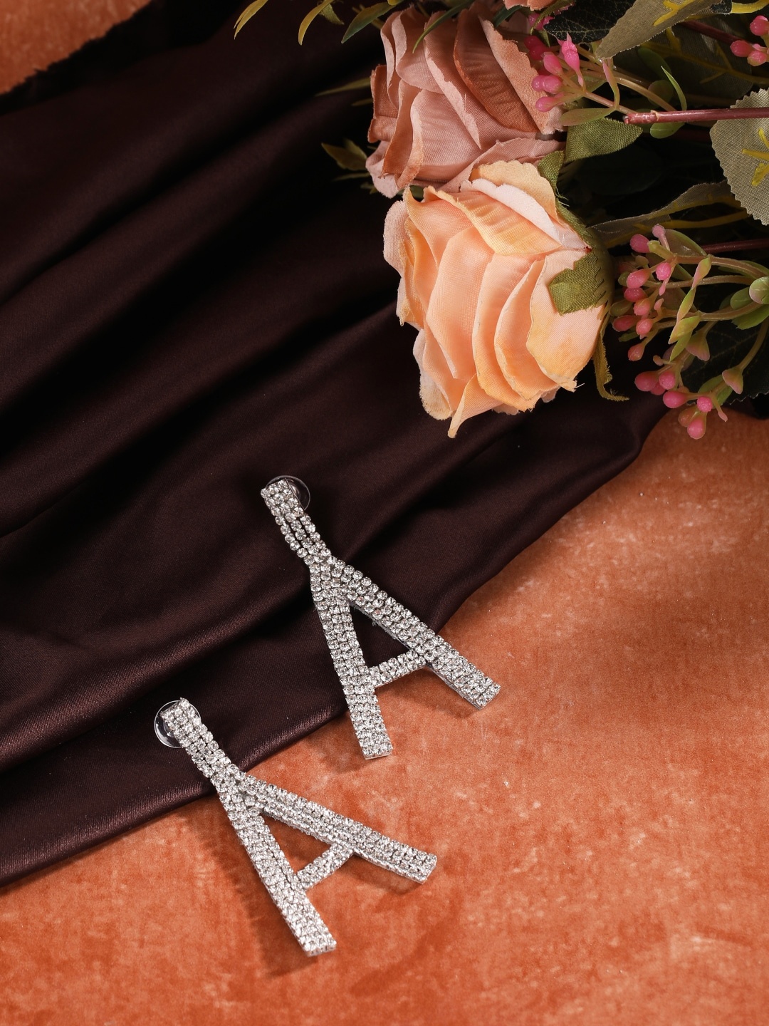 

Stylecast X KPOP Silver-Toned Silver-Plated Rhinestone Studded Contemporary Drop Earrings