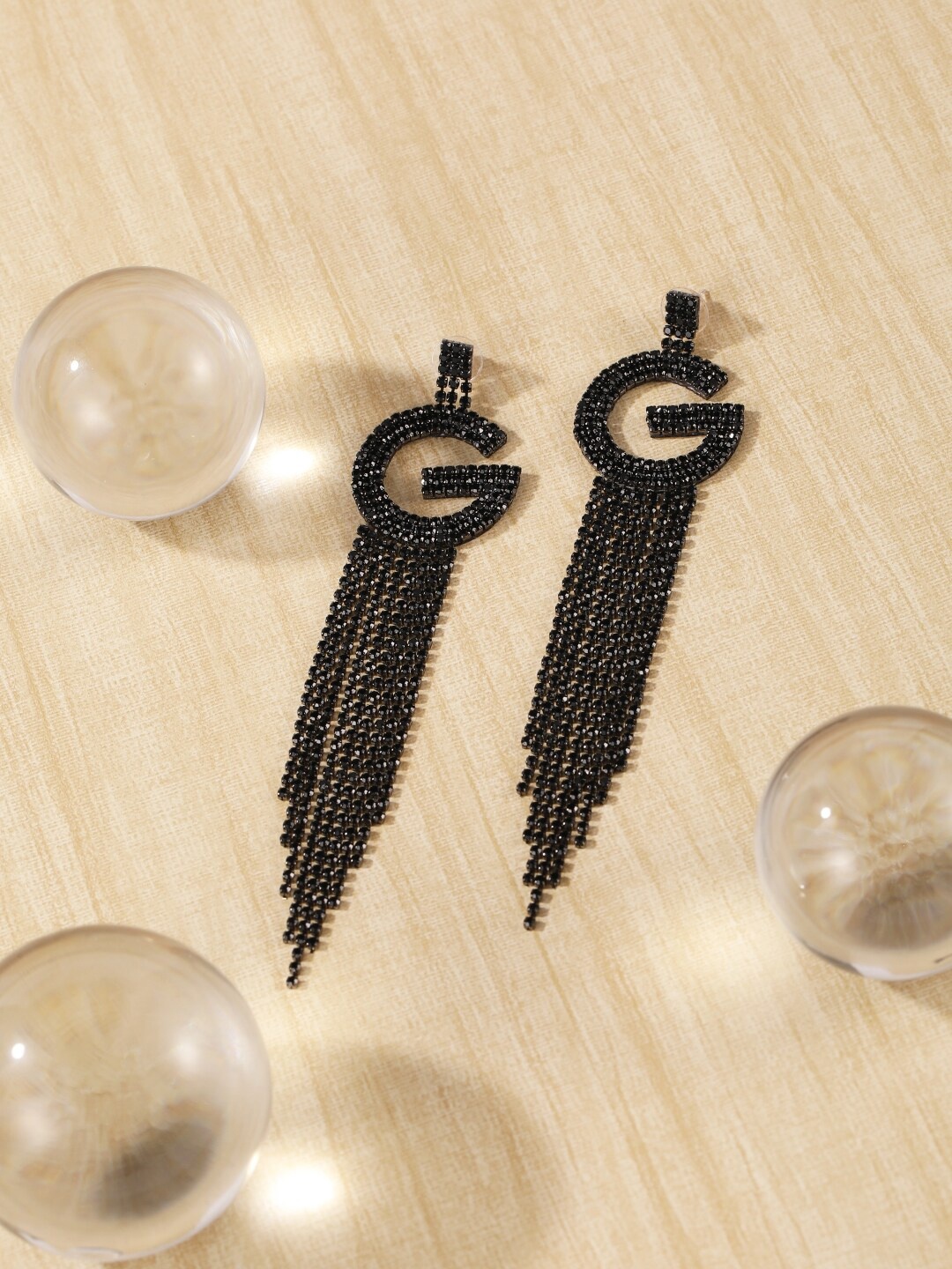 

Stylecast X KPOP Brass-Plated Rhinestone Studded Tasselled Drop Earrings, Black