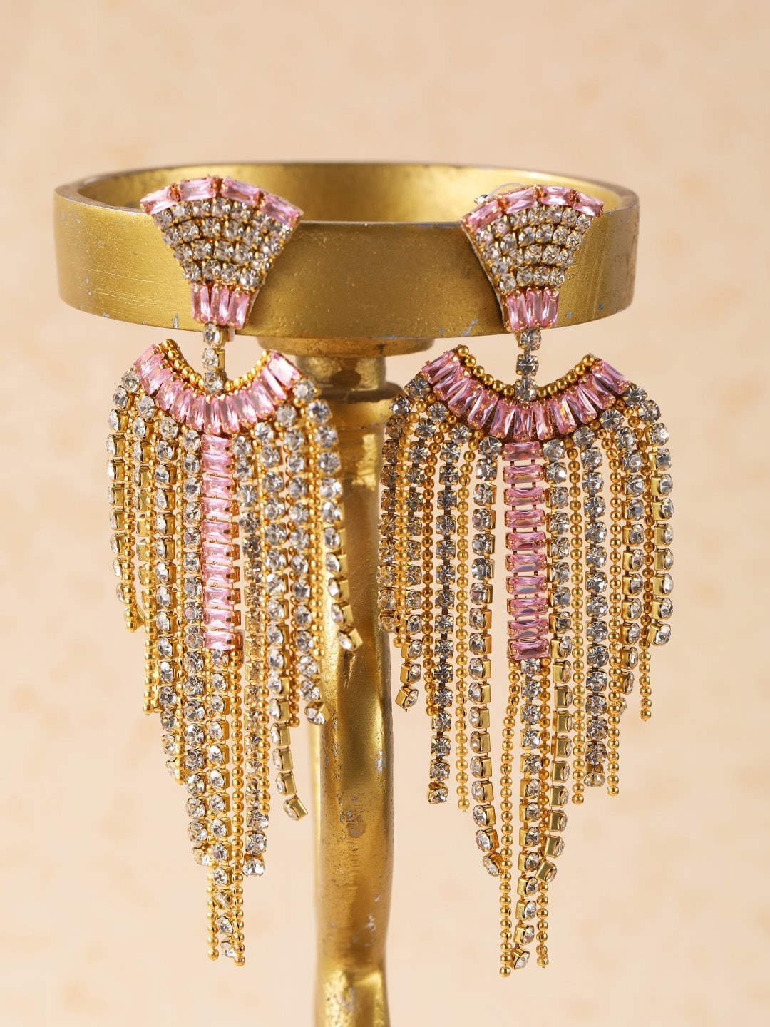 

Stylecast X KPOP Gold-Toned Gold-Plated Rhinestone Studded Contemporary Drop Earrings
