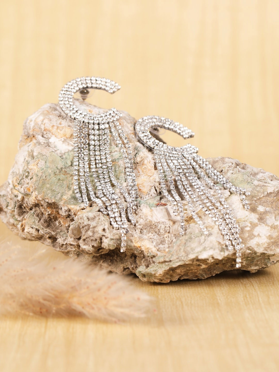 

Stylecast X KPOP Silver-Plated Rhinestone Studded Tasselled Drop Earrings