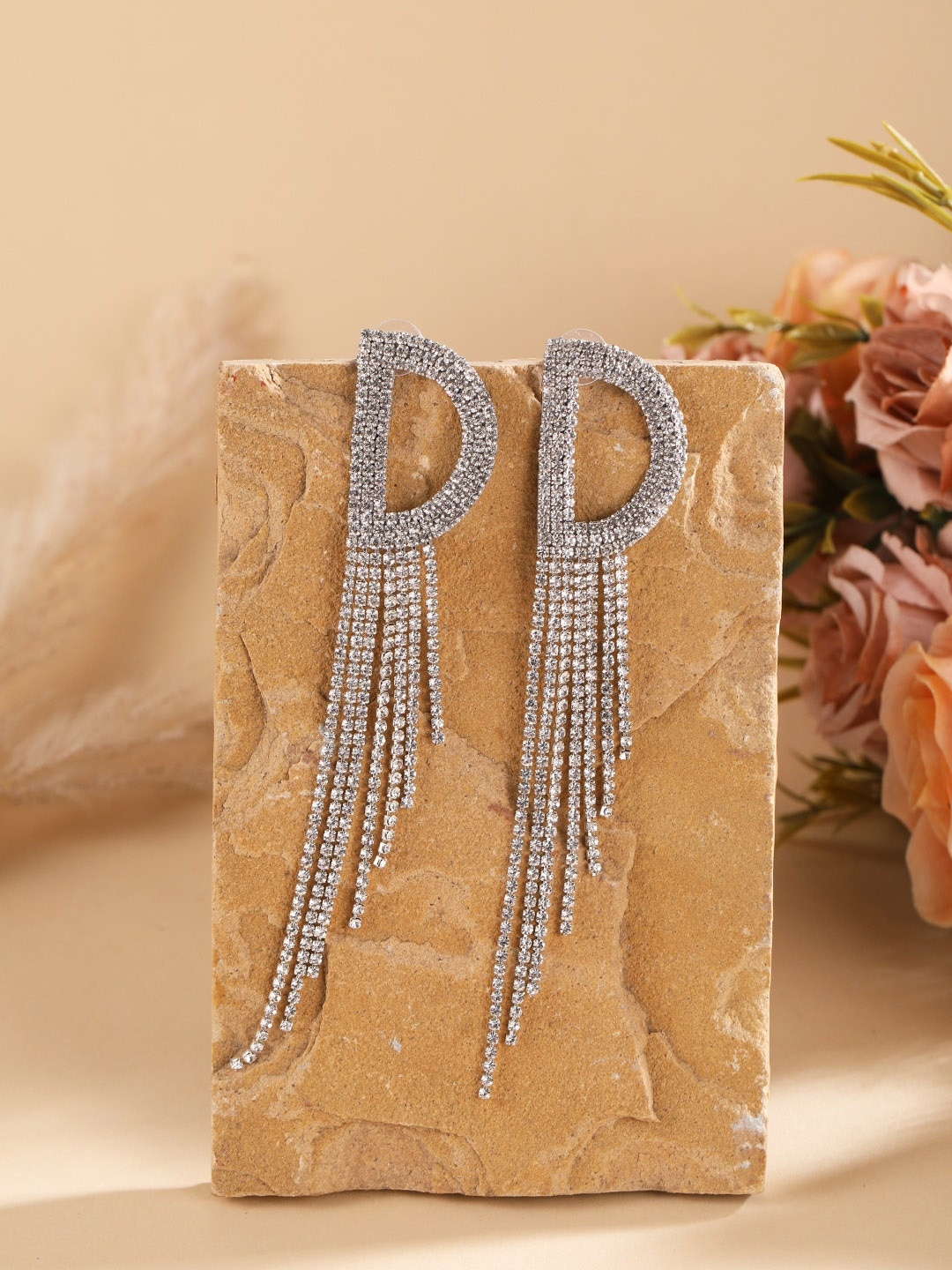 

Stylecast X KPOP Silver-Plated Rhinestone Studded Contemporary Drop Earrings