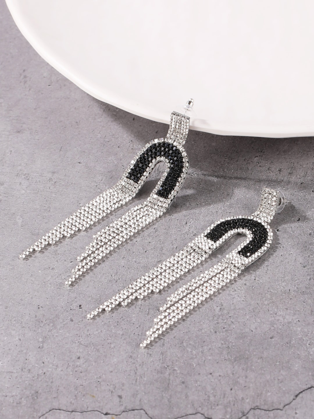 

Stylecast X KPOP Silver-Plated Rhinestone Studded Contemporary Drop Earrings