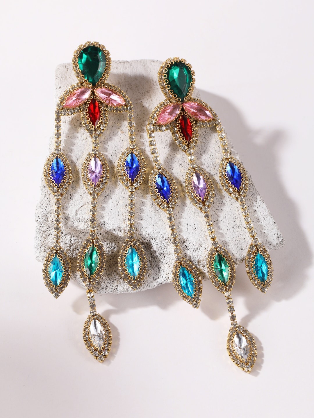 

Stylecast X KPOP Gold-Toned Gold-Plated Rhinestone Studded Contemporary Drop Earrings