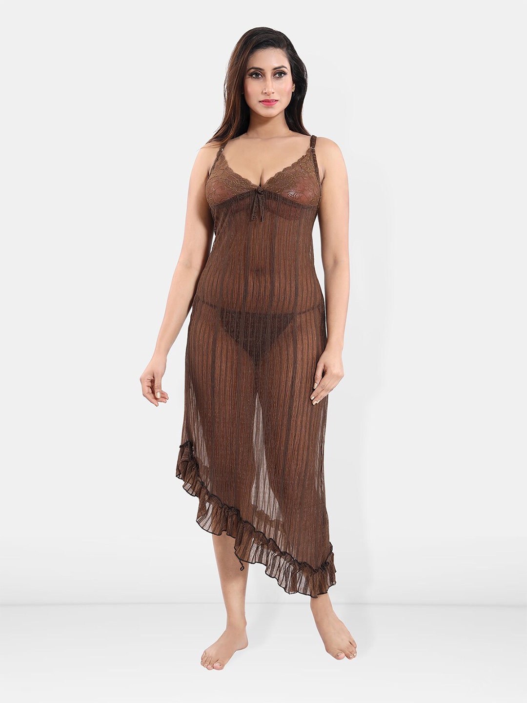 

Be You Self Design Net Baby Doll With Brief, Brown