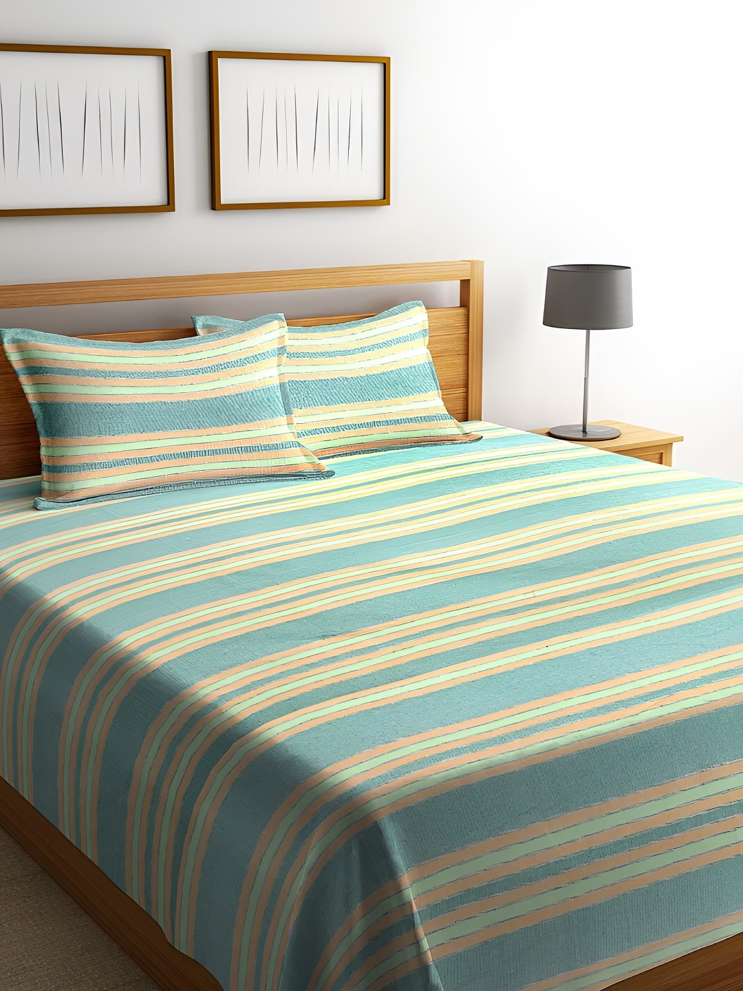 

Innovative Edge Green Striped Cotton 180 TC King Bedsheet With 2 Pillow Covers