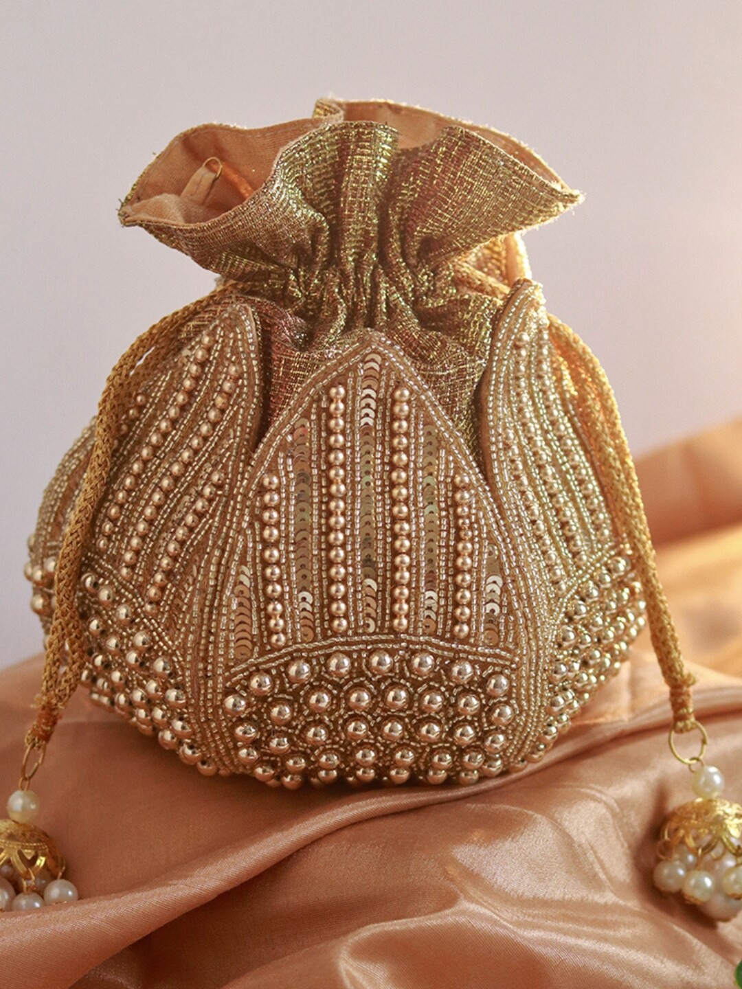 

THE TAN CLAN Embroidered Potli Clutch, Gold