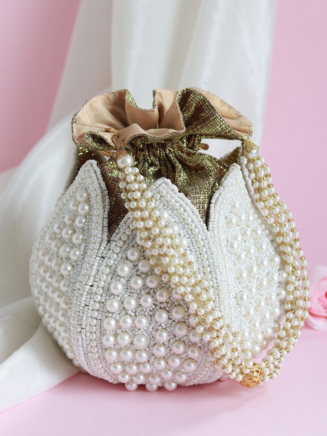 

THE TAN CLAN Embroidered Potli Clutch, White