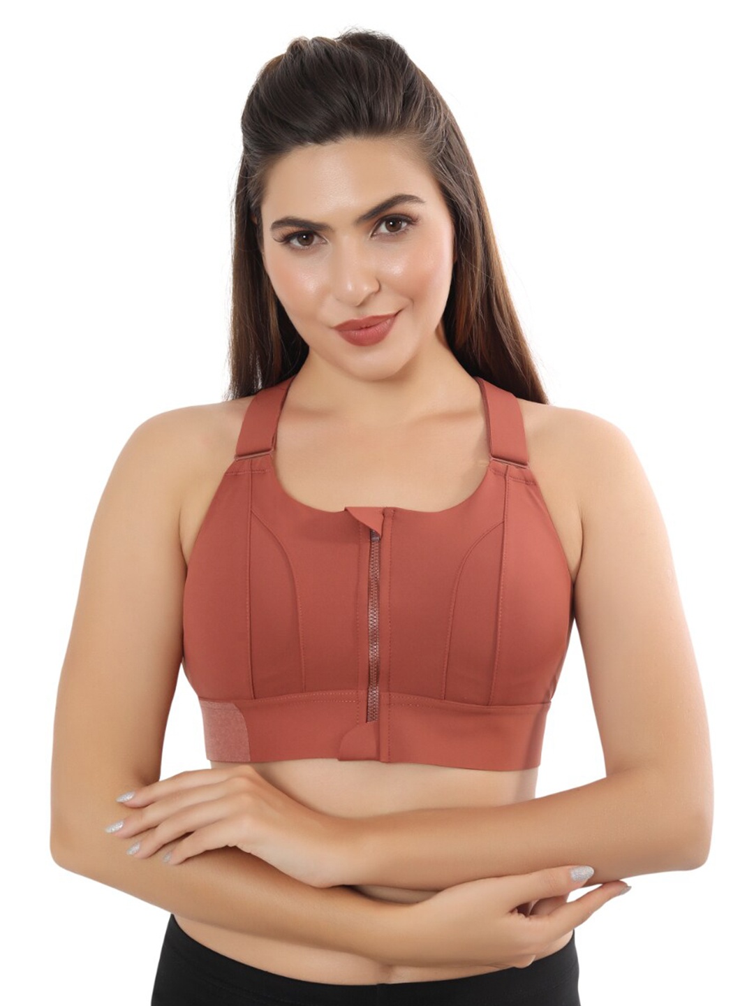 

Bella Voste Lightly Padded Rapid-Dry High Support Workout Bra- Moisture Wicking, Brown