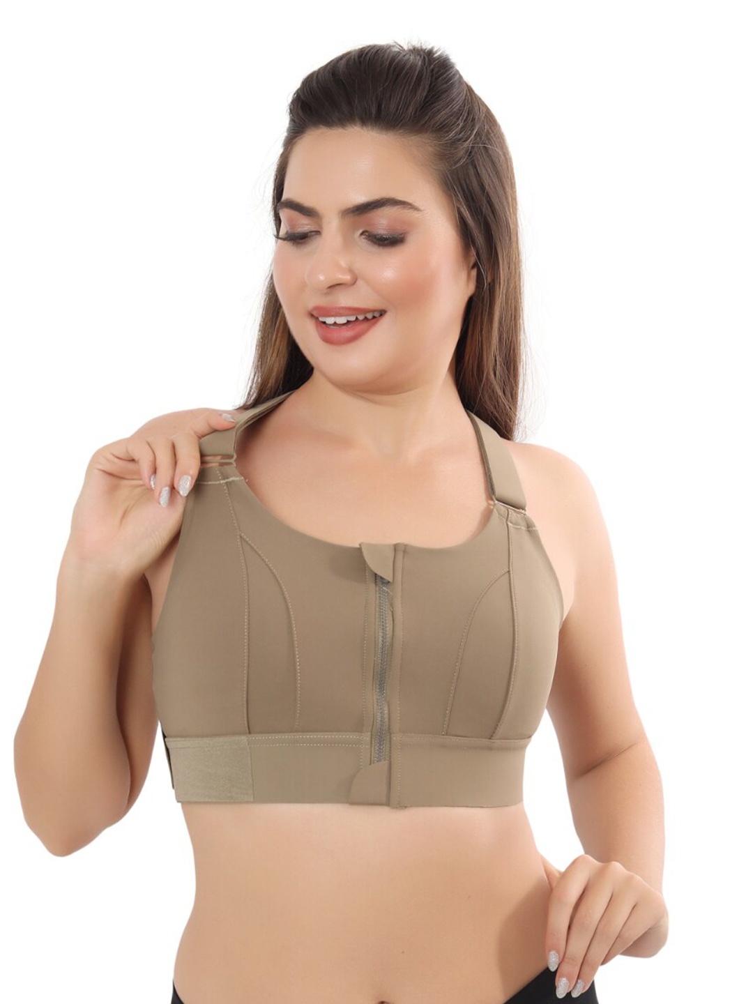 

Bella Voste Full Coverage Lightly Padded Sports Bra With Moisture Wicking, Beige