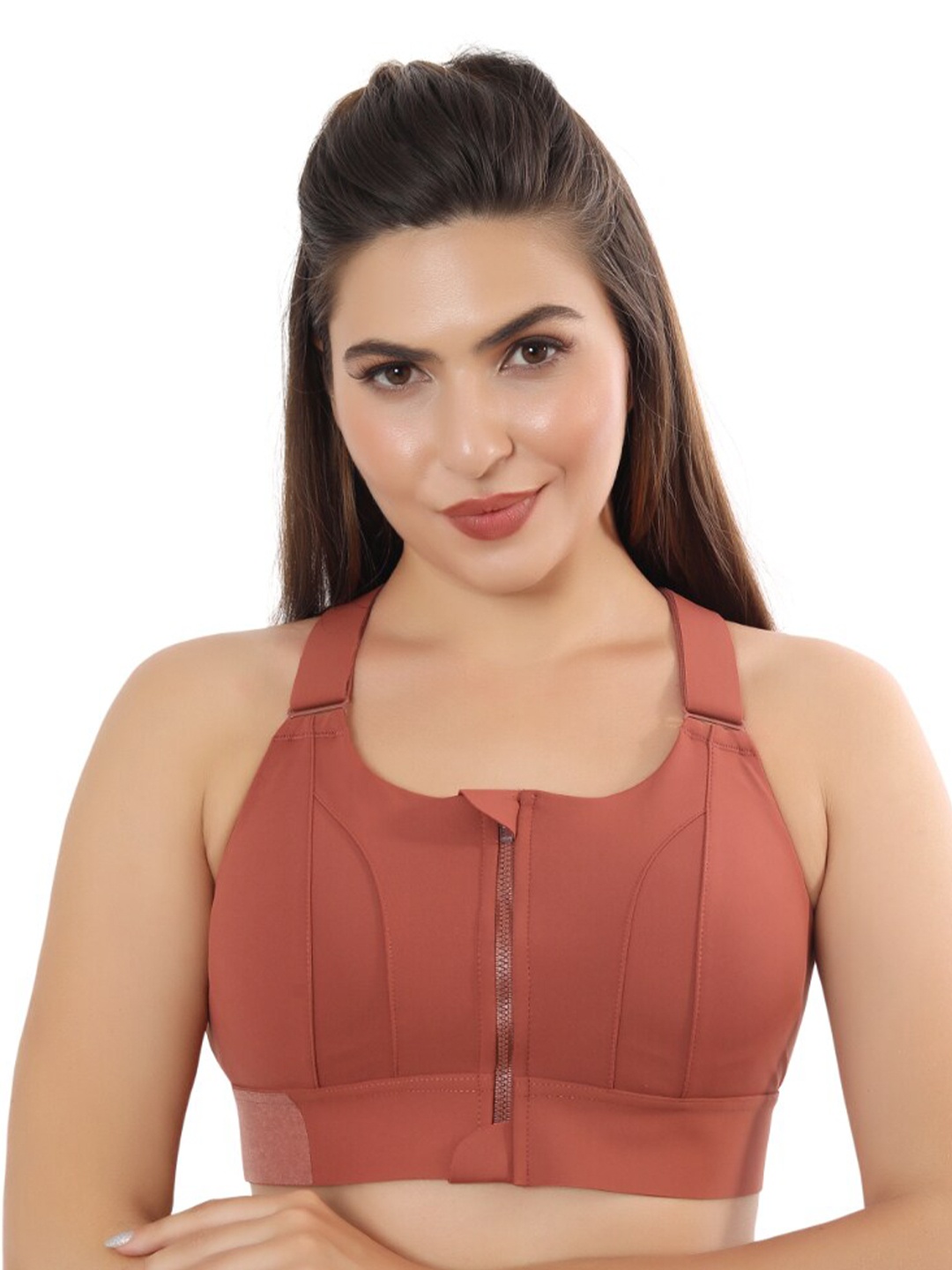 

Bella Voste Lightly Padded Rapid-Dry High Support Workout Bra- Moisture Wicking, Brown