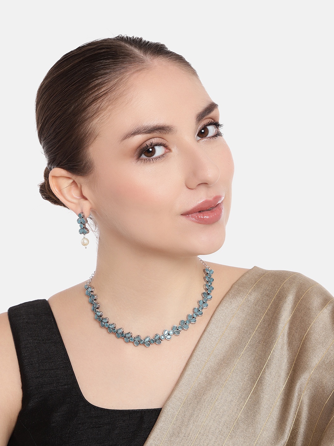 

AITIHYA Silver-Plated Oxidised Artificial Stones Jewellery Set, Blue