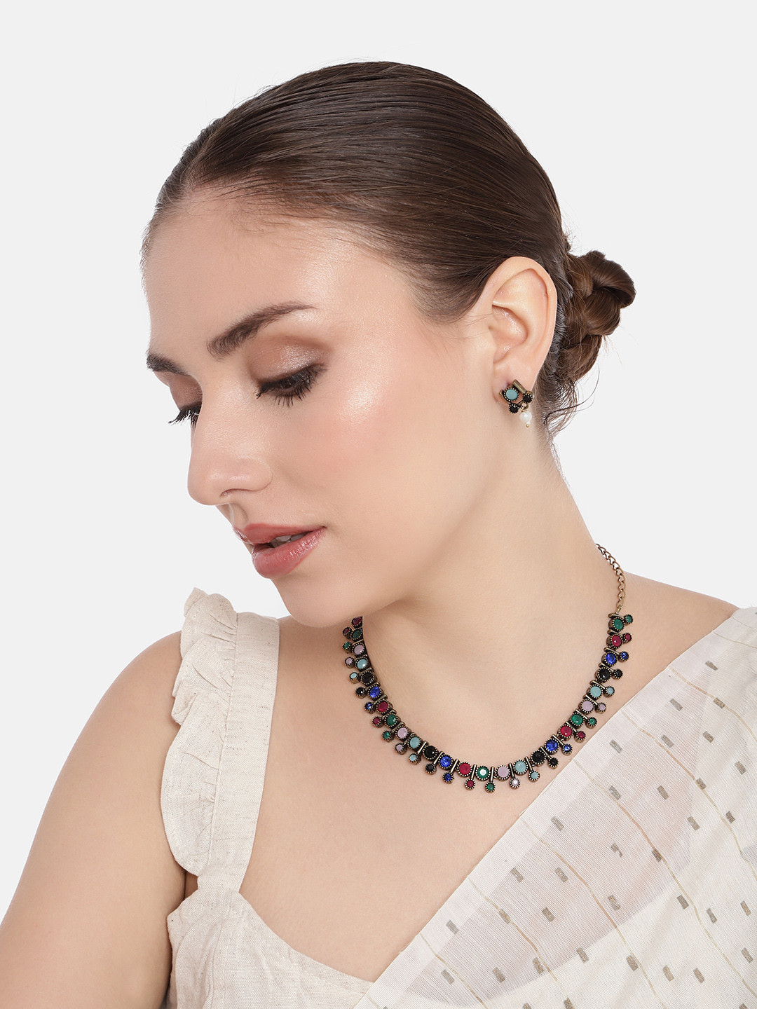 

AITIHYA Women Gold-Plated Stones-Studded Jewellery Set, Multi