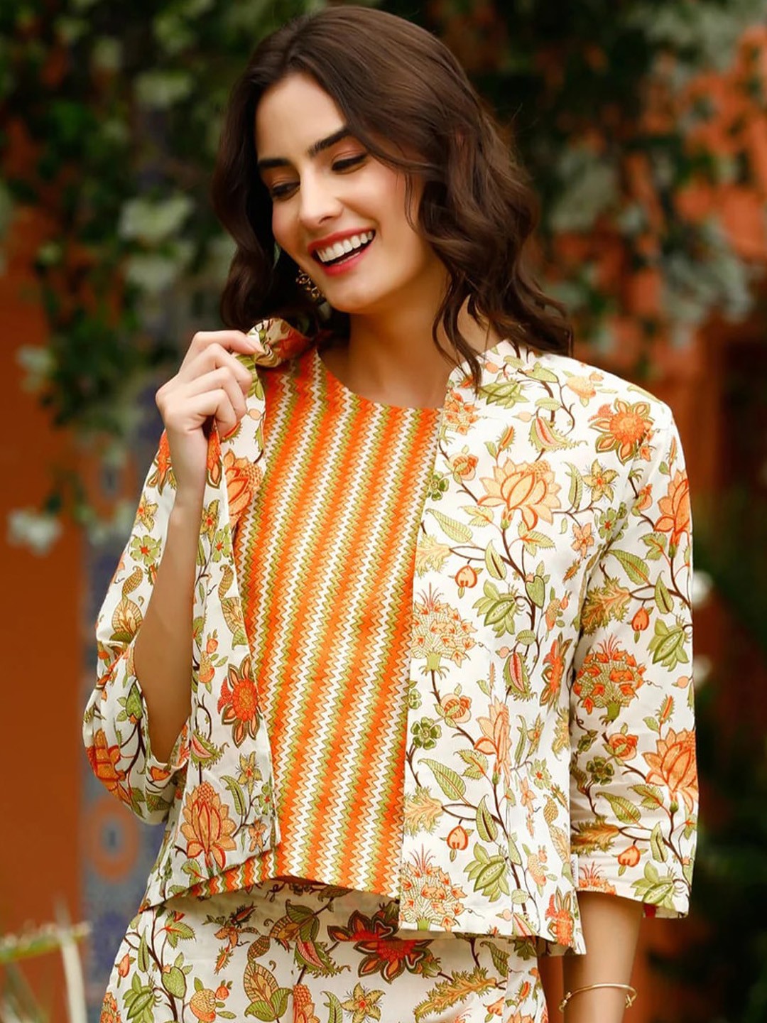 

Siya Fashion Printed Top With Palazzo Co-Ords, Orange