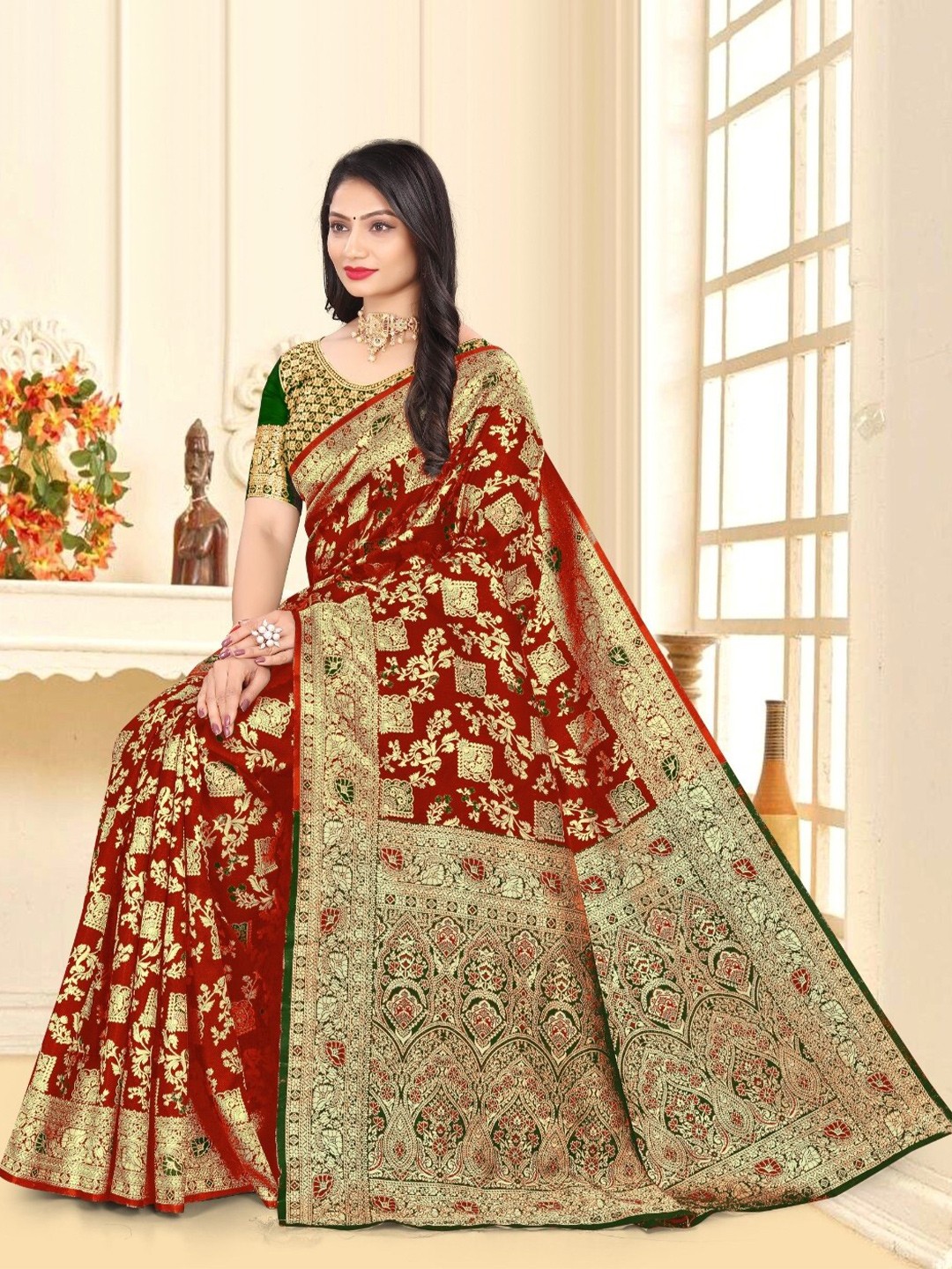 

BAESD Woven Design Zari Banarasi Saree, Red