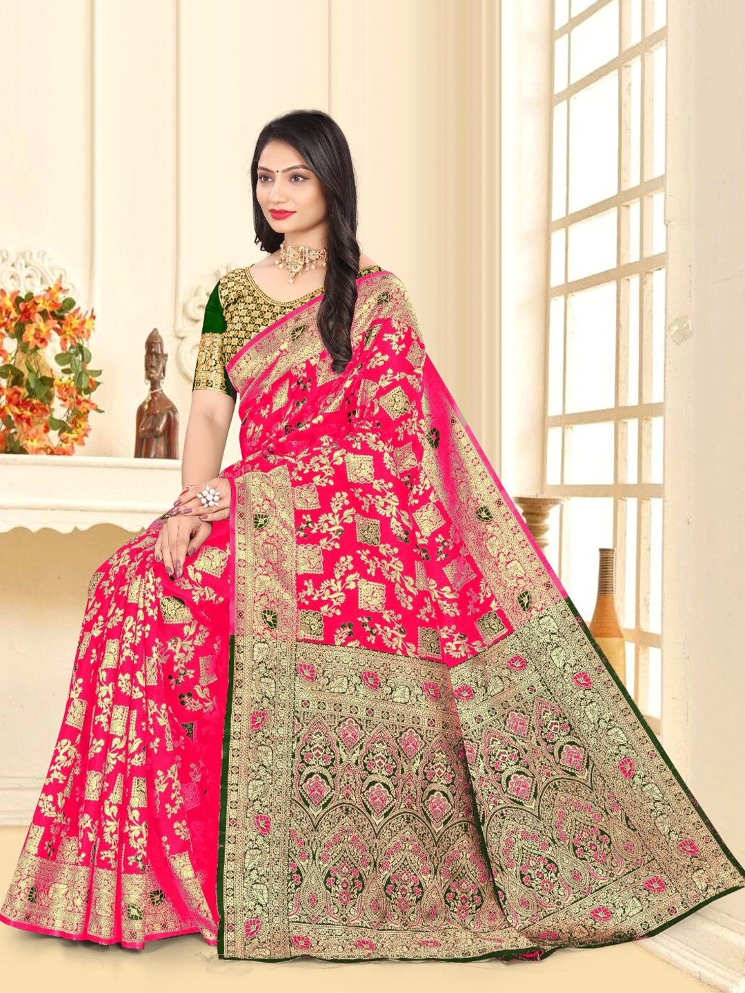

BAESD Woven Design Zari Banarasi Saree, Red