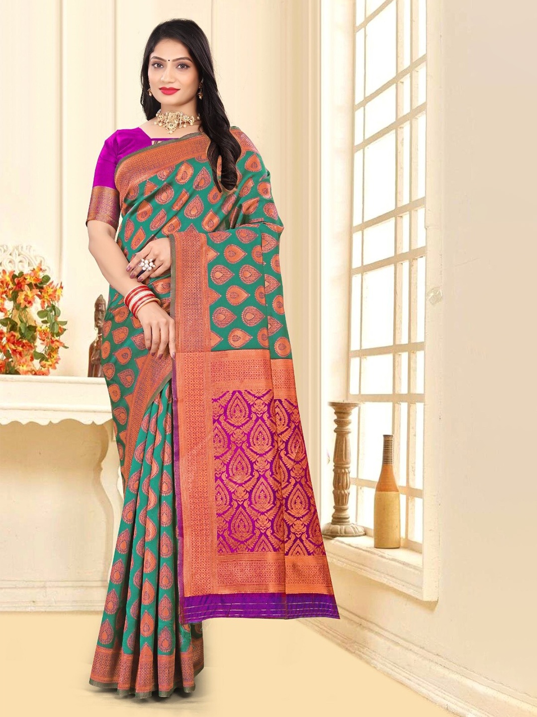 

BAESD Woven Design Zari Banarasi Saree, Turquoise blue