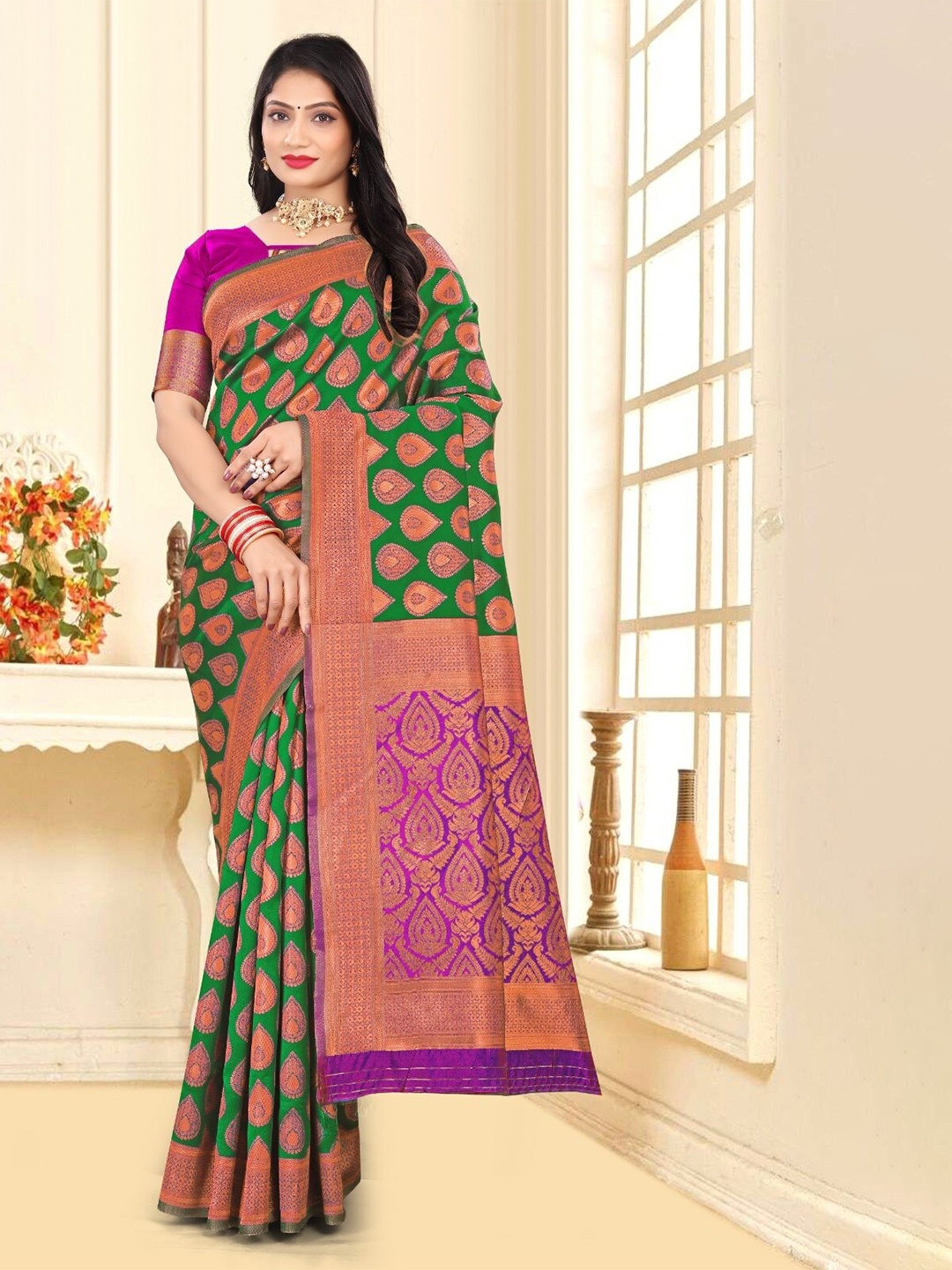 

BAESD Woven Design Zari Banarasi Saree, Green