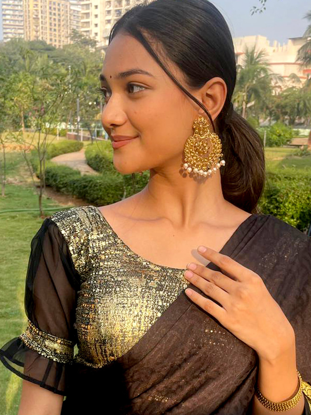 

Bindigasm's Advi Embellished Jacquard Saree Blouse, Gold