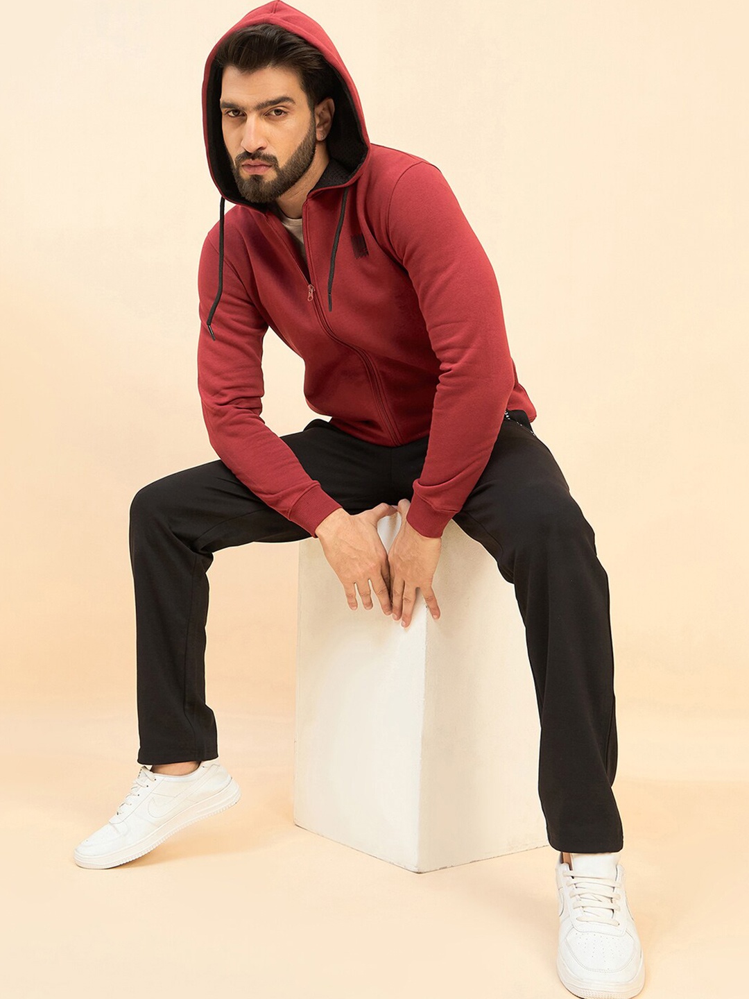 

Sweet Dreams Long Sleeves Hooded Front-Open Sweatshirt, Red