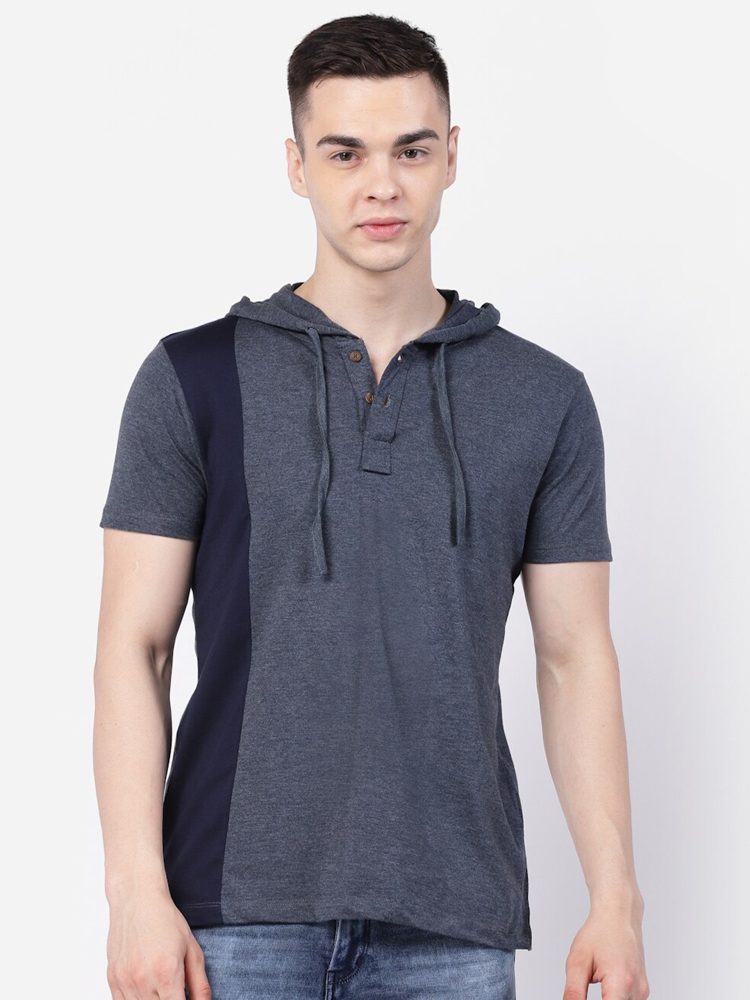 

Kalt Hooded Short Sleeves T-shirt, Navy blue