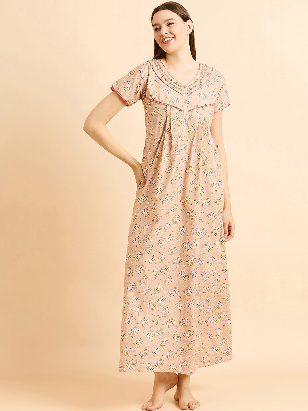 

Sweet Dreams Khaki Pure Cotton Printed Maxi Nightdress