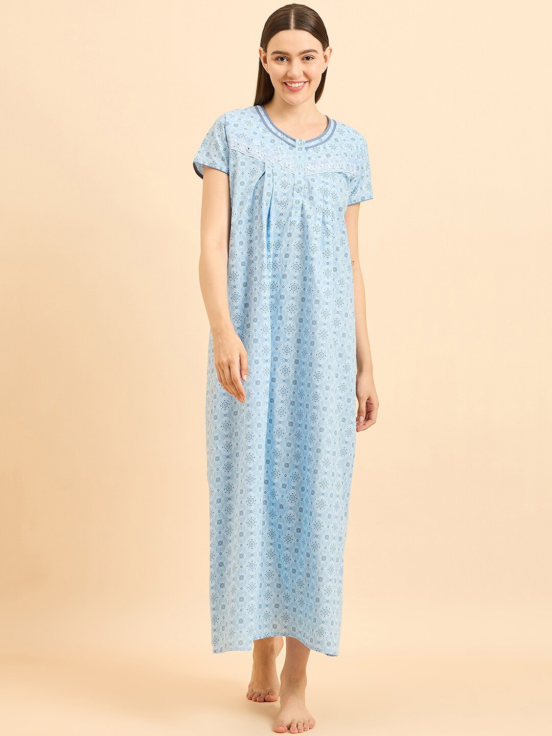 

Sweet Dreams Navy Blue Printed Pure Cotton Maxi Nightdress