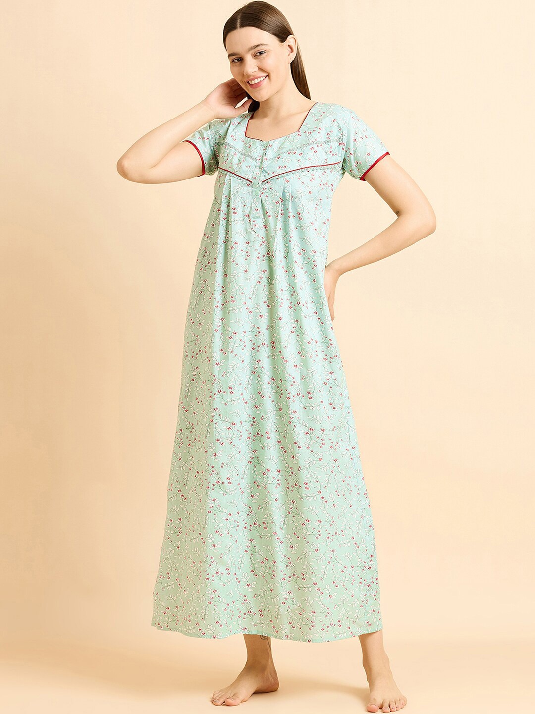 

Sweet Dreams Green Pure Cotton Maxi Nightdress