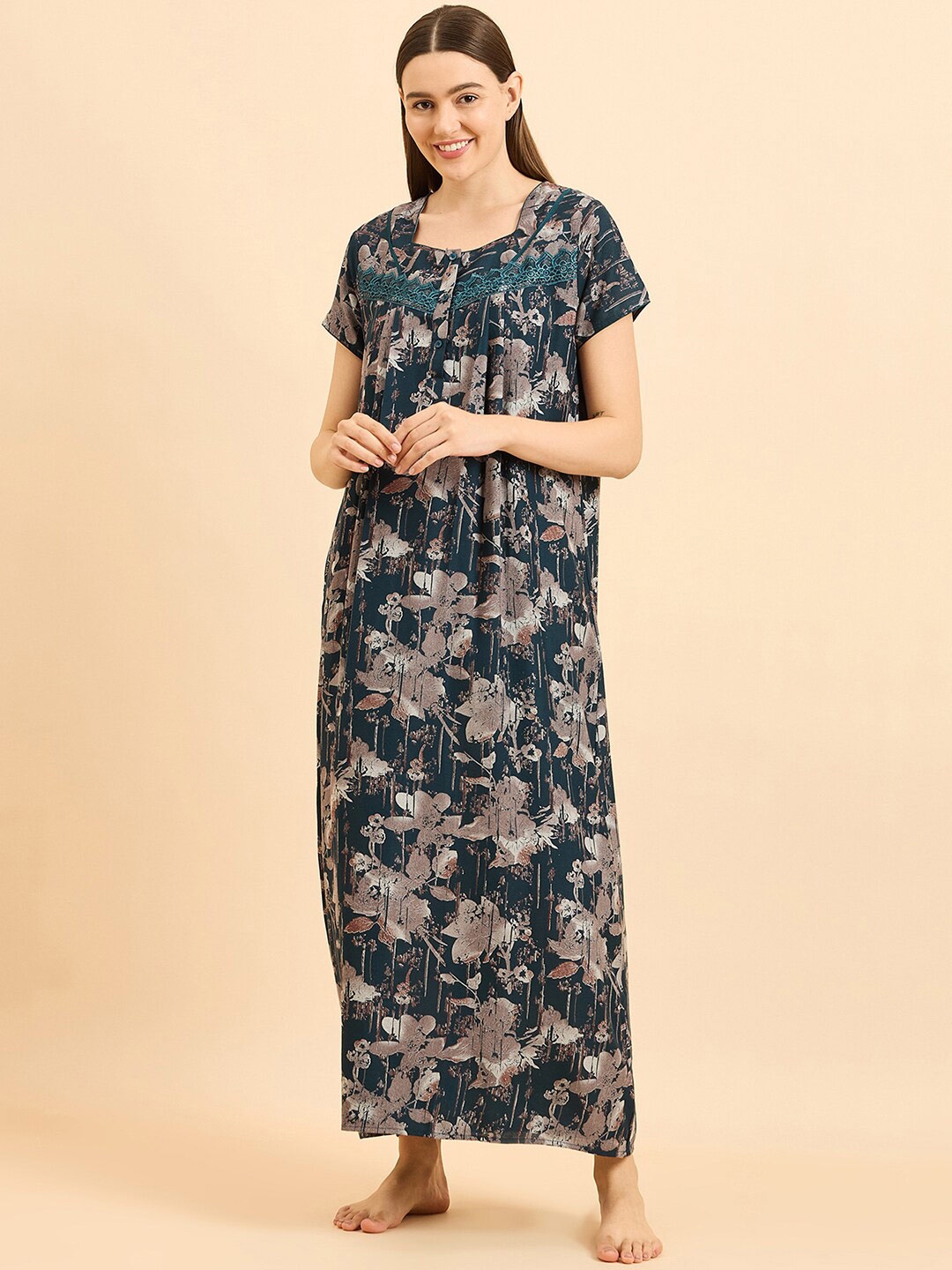 

Sweet Dreams Blue Floral Printed Pure Cotton Maxi Nightdress