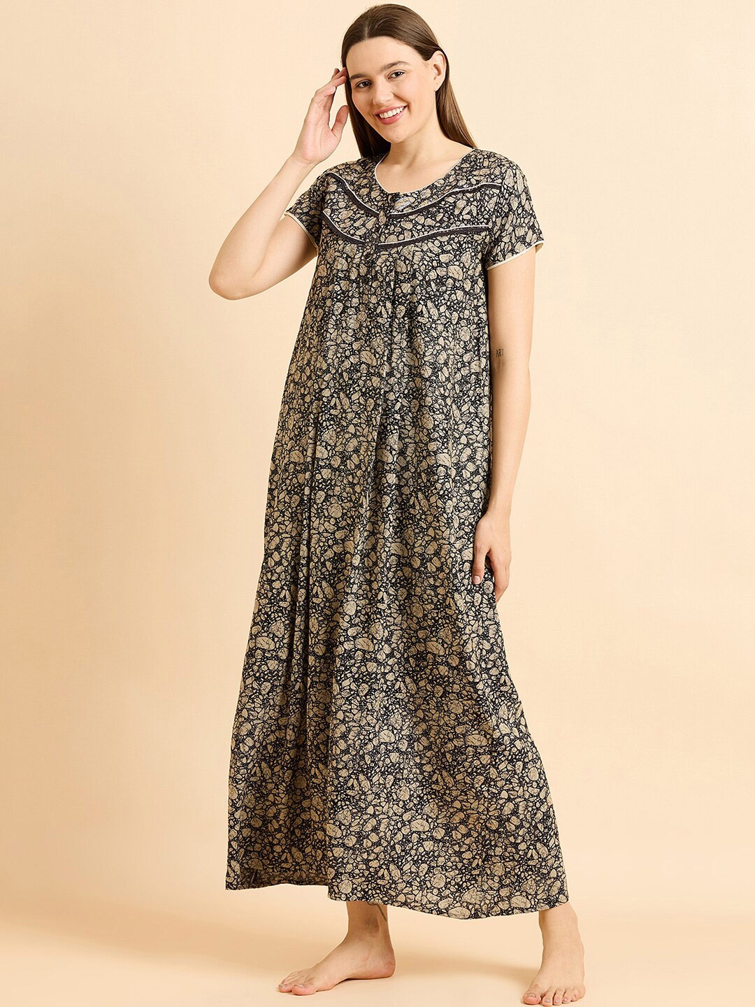 

Sweet Dreams Black Abstract Printed Pure Cotton Maxi Nightdress