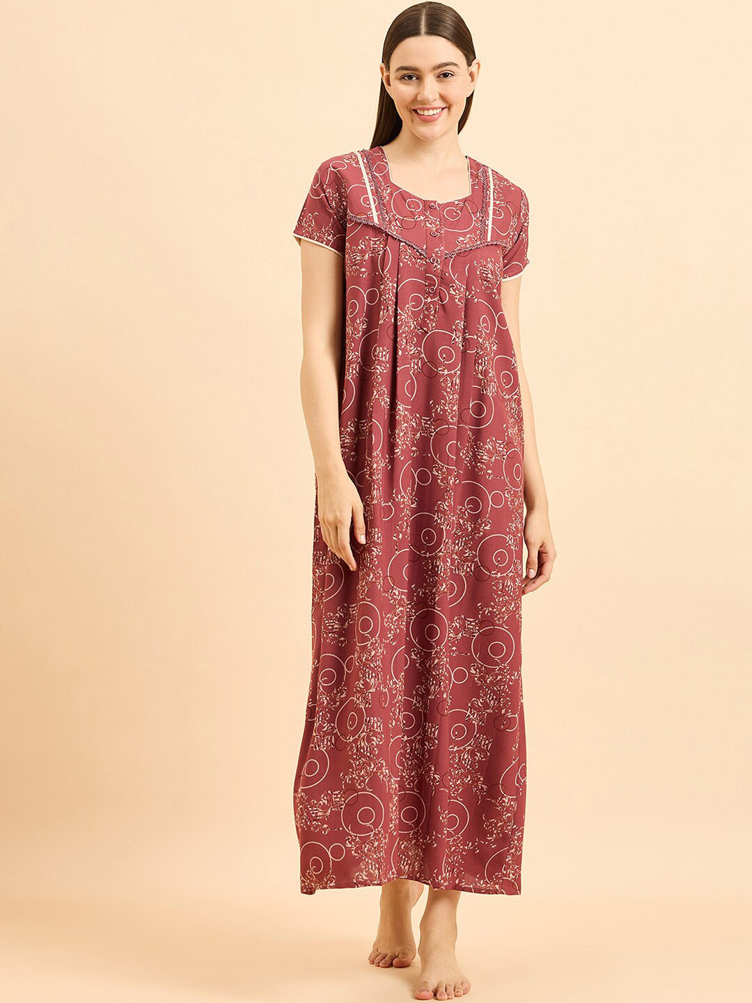 

Sweet Dreams Floral Printed Pure Cotton Maxi Nightdress, Rose