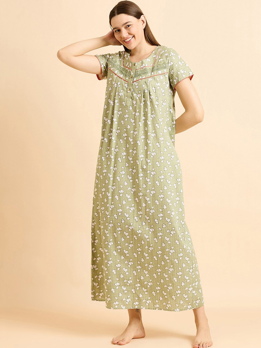 

Sweet Dreams Floral Printed Pure Cotton Maxi Nightdress, Green