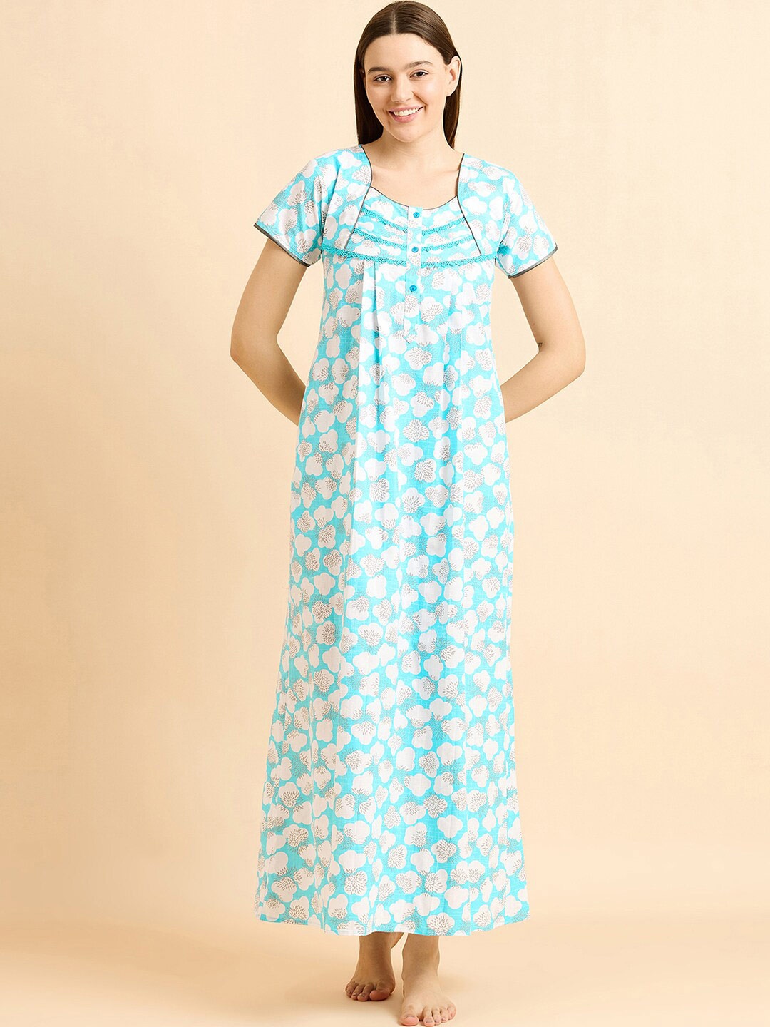 

Sweet Dreams Blue Pure Cotton Printed Maxi Nightdress