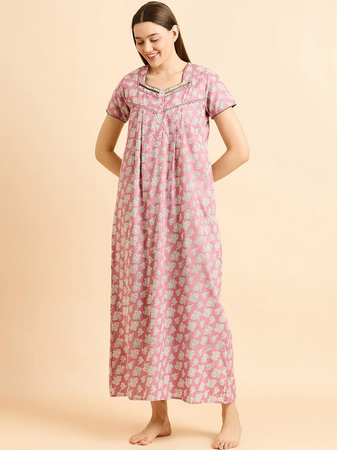 

Sweet Dreams Rose Floral Printed Pure Cotton Maxi Nightdress