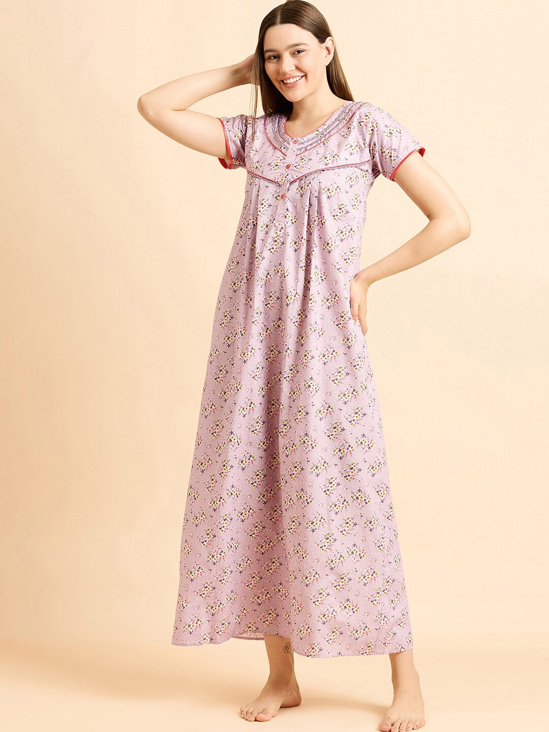 

Sweet Dreams Floral Printed Pure Cotton Maxi Nightdress, Rose