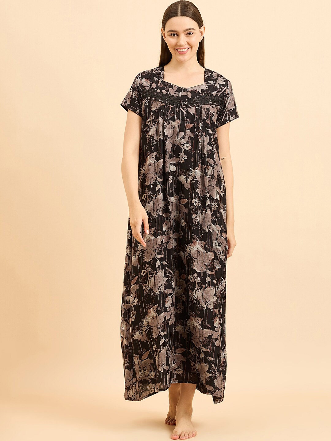 

Sweet Dreams Black Pure Cotton Printed Maxi Nightdress