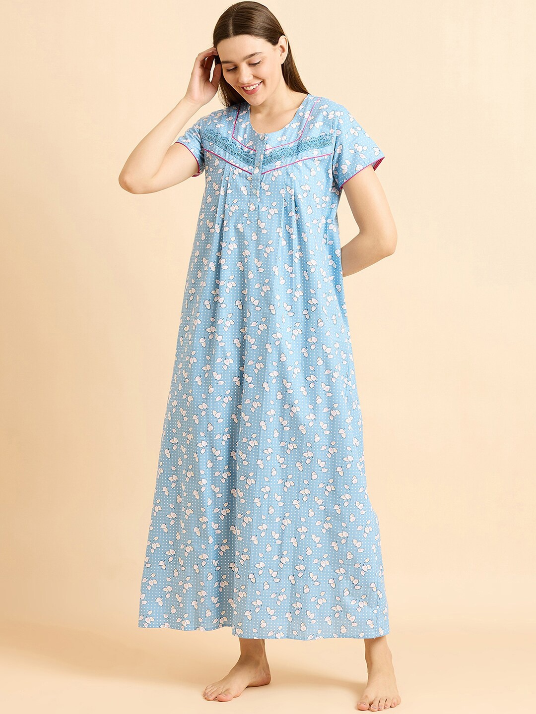 

Sweet Dreams Blue Pure Cotton Printed Maxi Nightdress