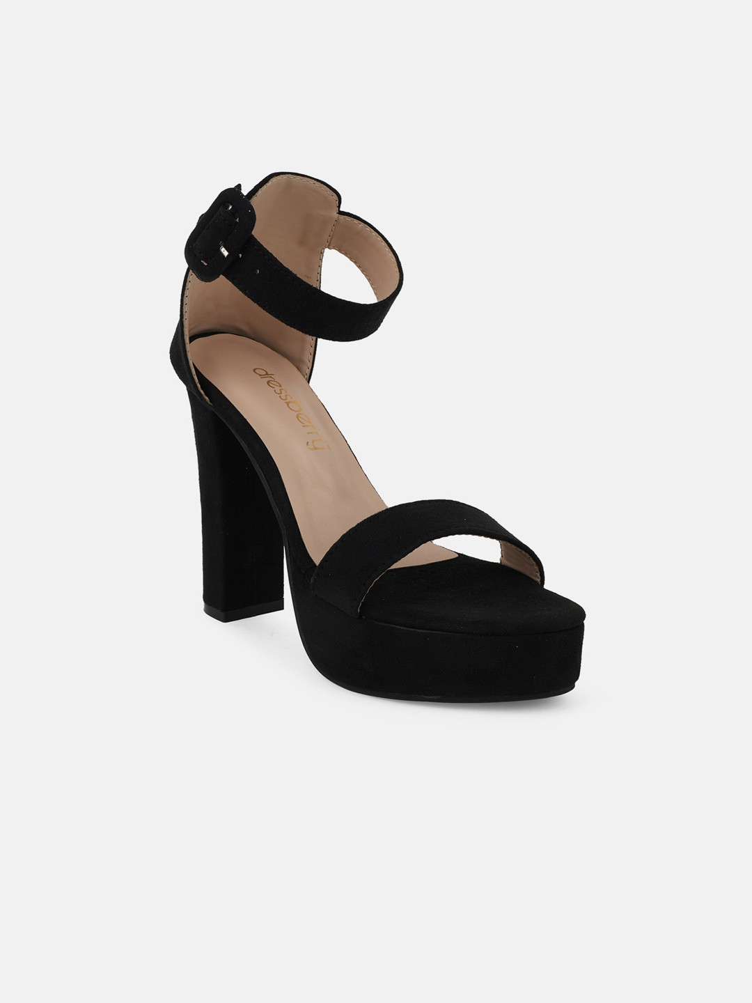 

DressBerry Black Open Toe Velvet Black Heels