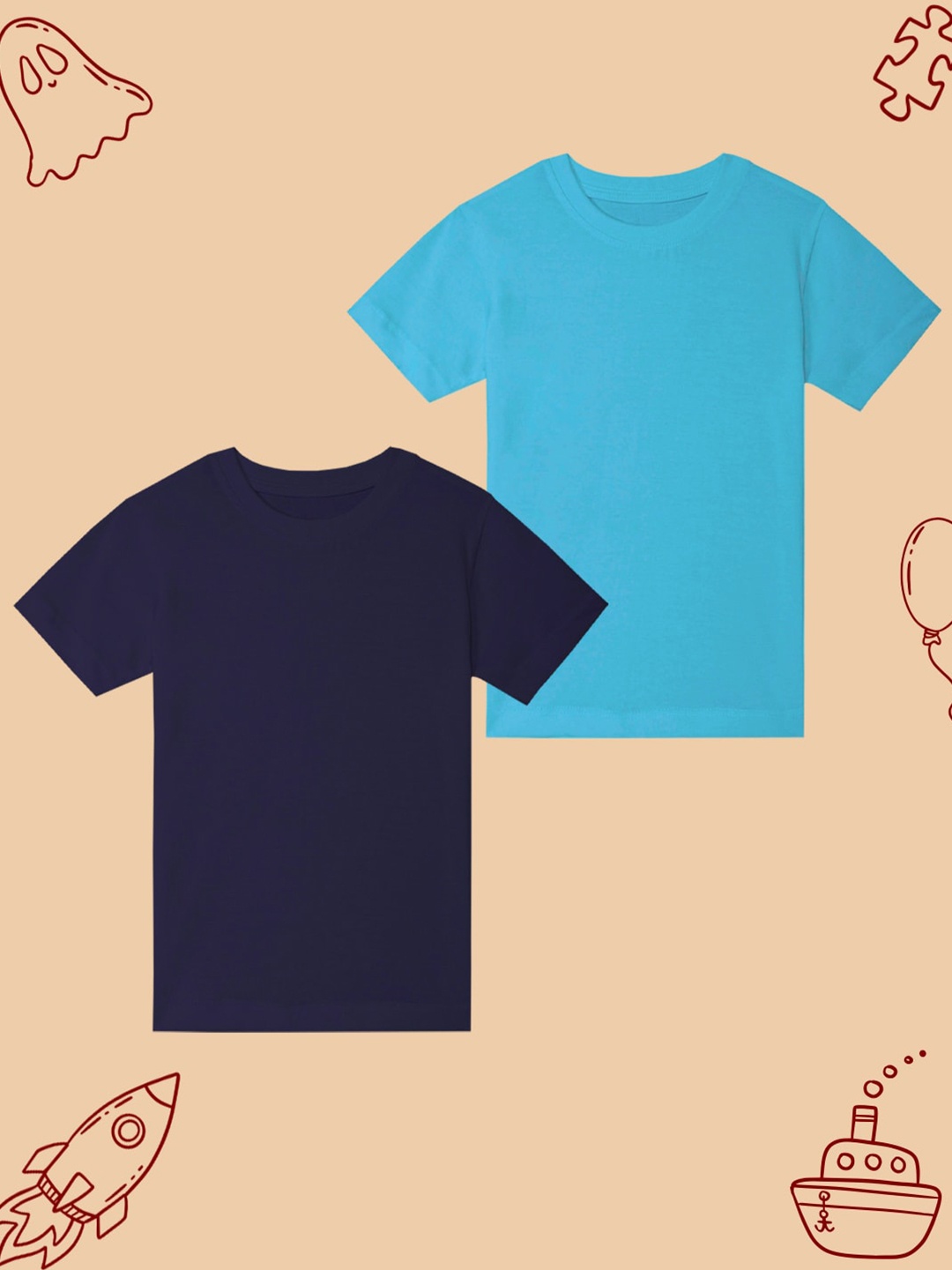 

BAESD Boys Pack Of 2 Round Neck Short Sleeves Regular Fit Cotton T-shirt, Blue