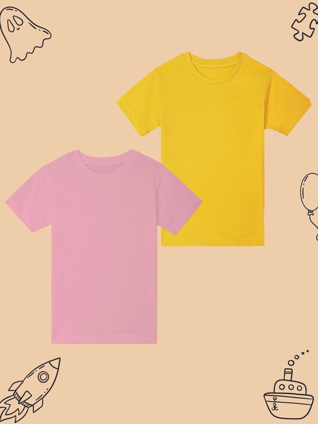 

BAESD Boys Pack of 2 Round Neck Cotton T-shirt, Yellow