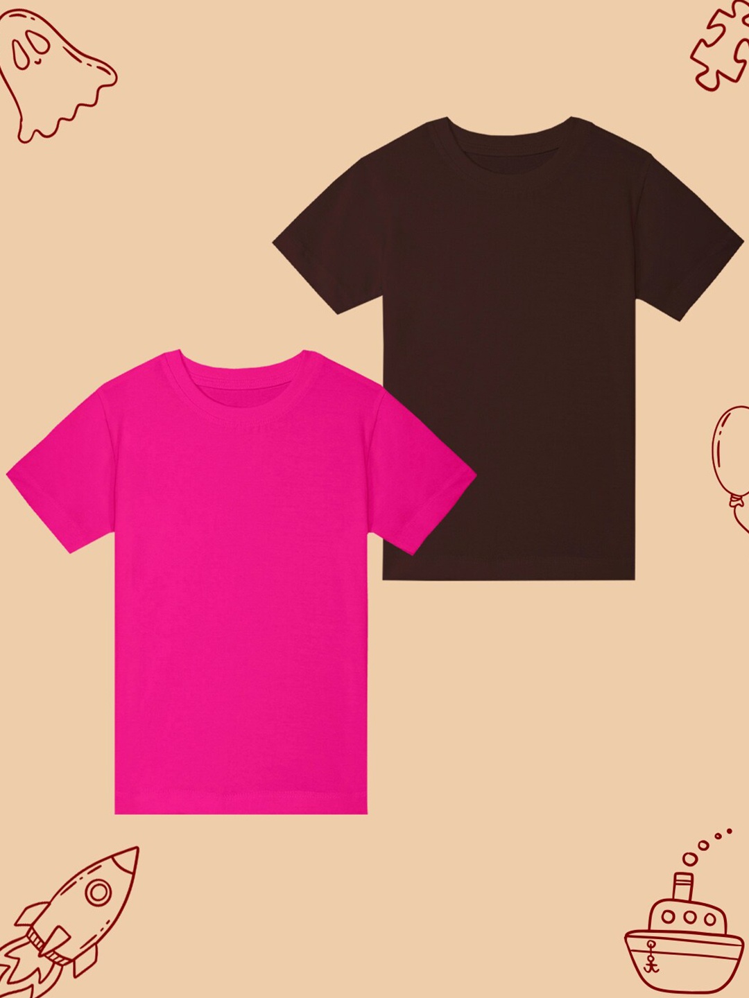

BAESD Boys Pack Of 2 Solid Round Neck Short Sleeves Cotton Casual T-shirts, Brown