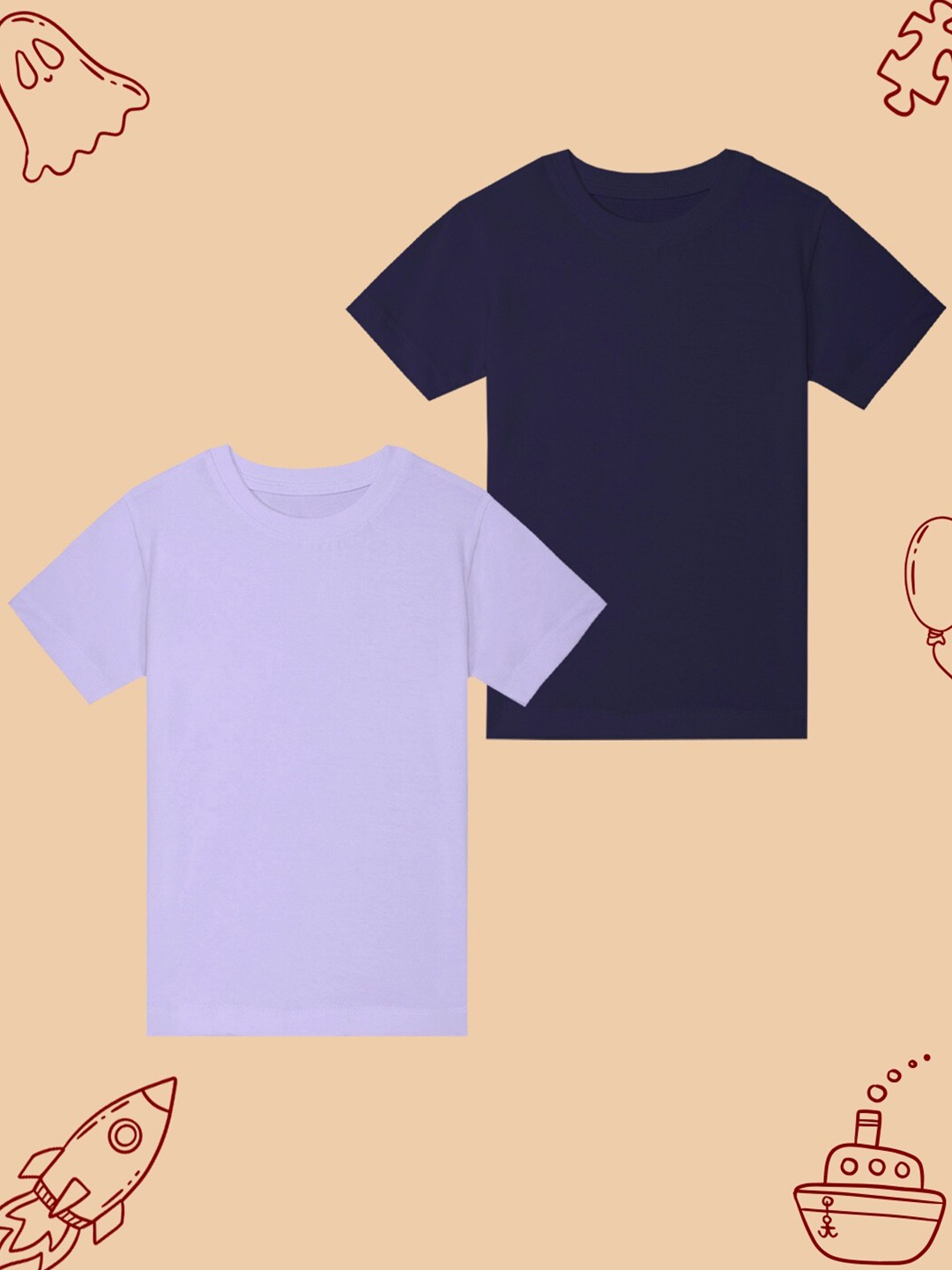 

BAESD Boys Pack Of 2 Solid Round Neck Short Sleeves Cotton Casual T-shirt, Purple