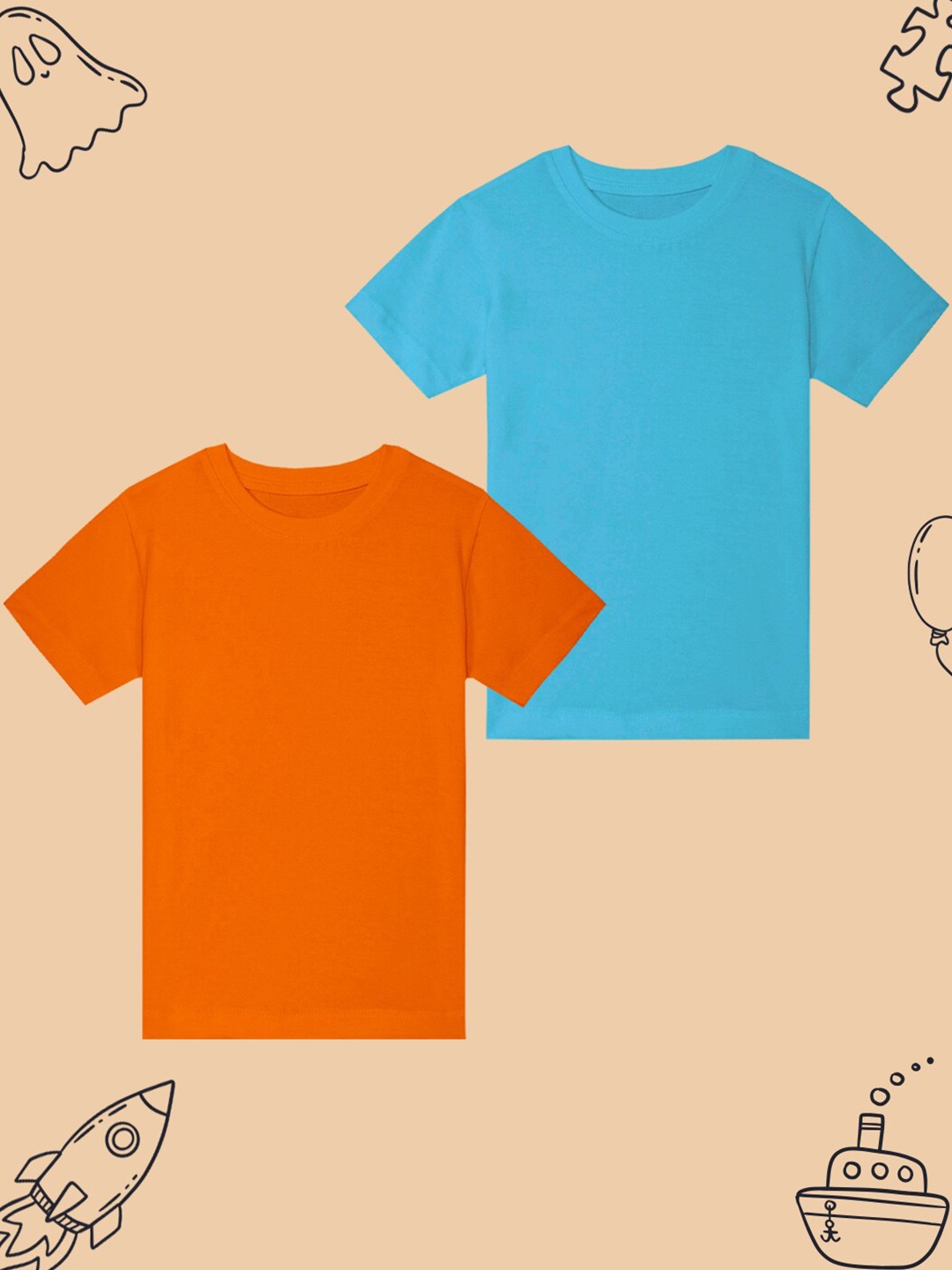 

BAESD Boys Pack Of 2 Round Neck Short Sleeves Regular Fit Cotton T-shirt, Orange