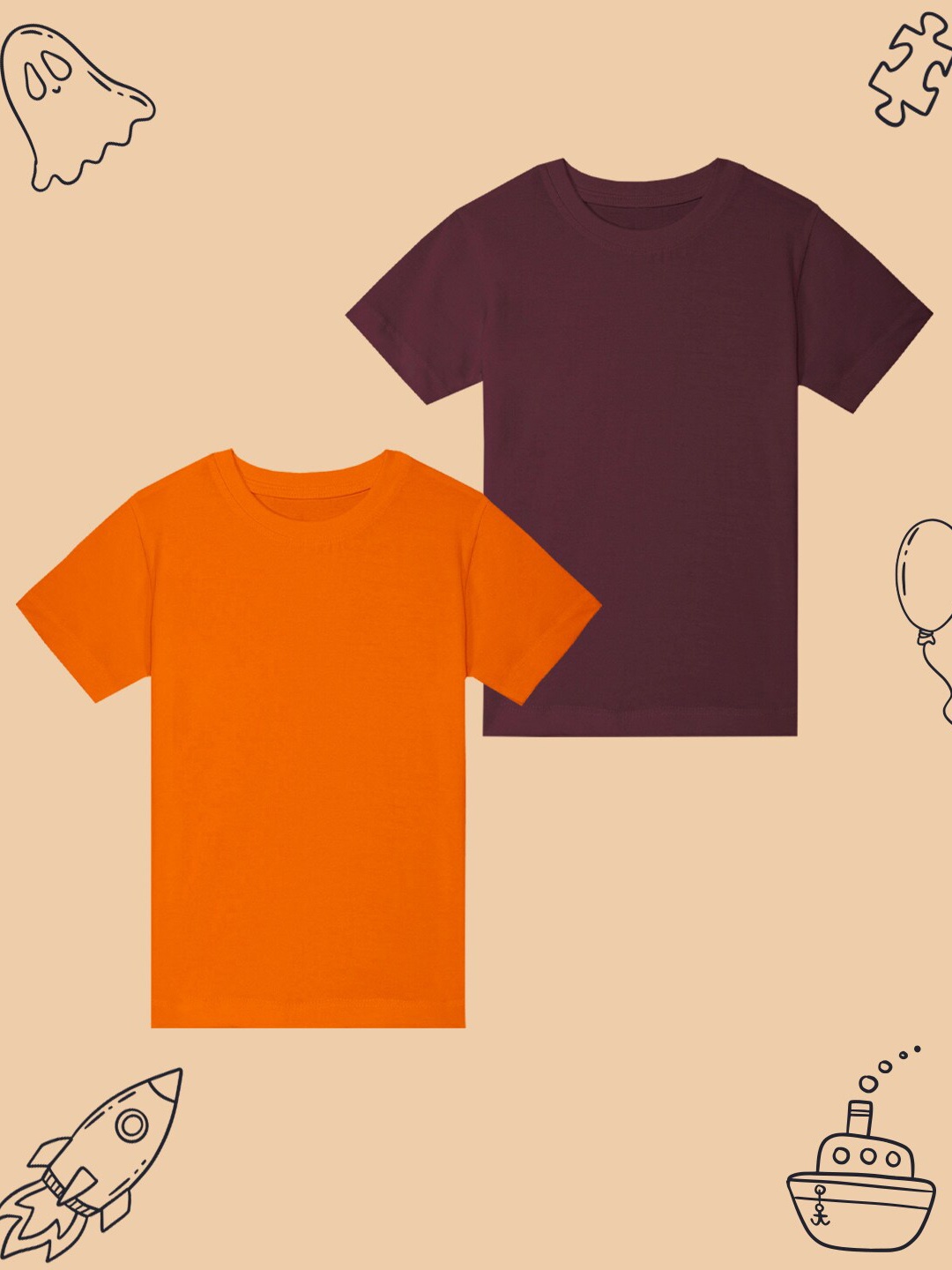 

BAESD Boys Pack Of 2 Round Neck Short Sleeves Regular Fit Cotton T-shirt, Orange