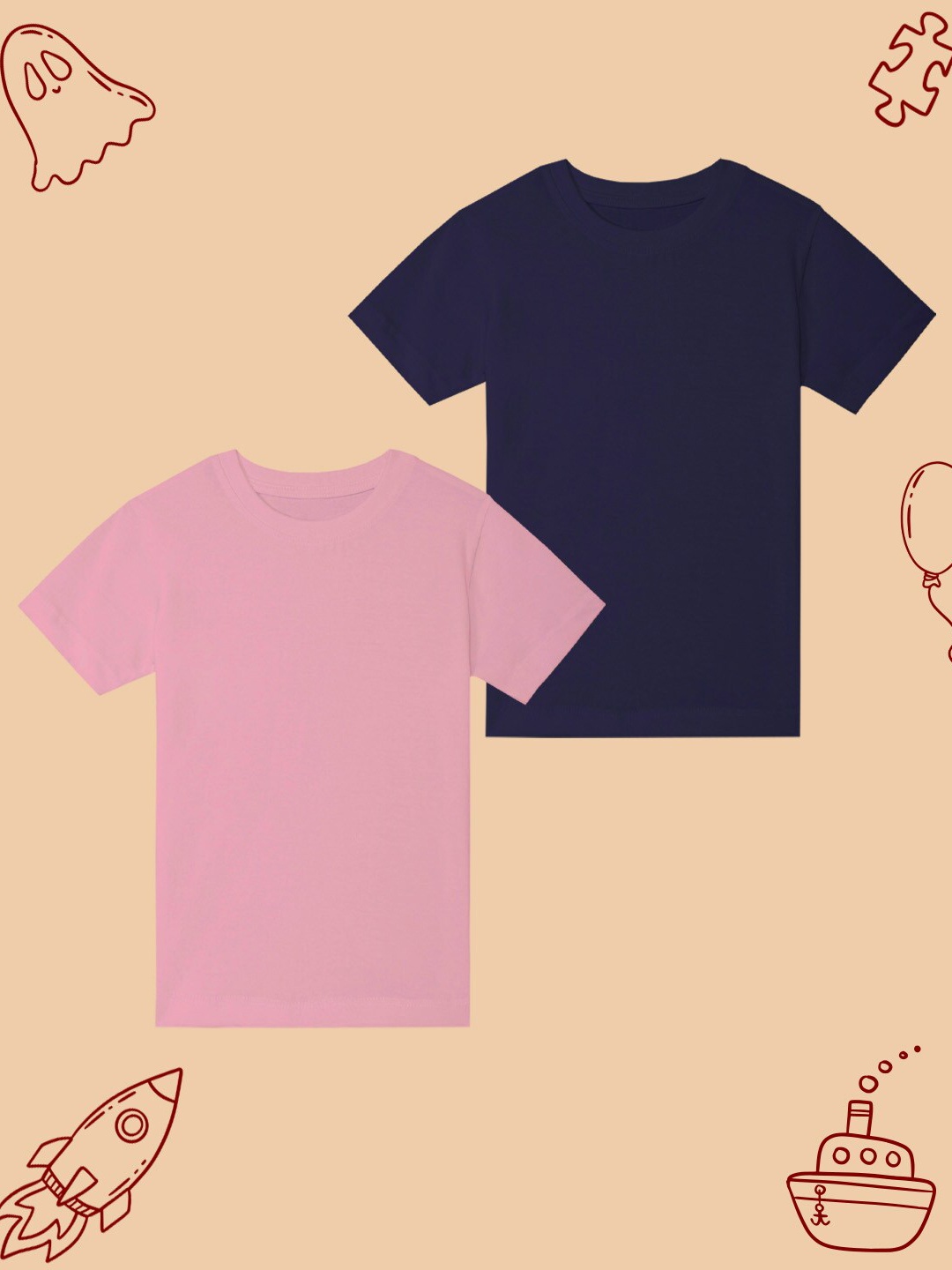 

BAESD Boys Pack of 2 Round Neck Cotton T-shirt, Navy blue