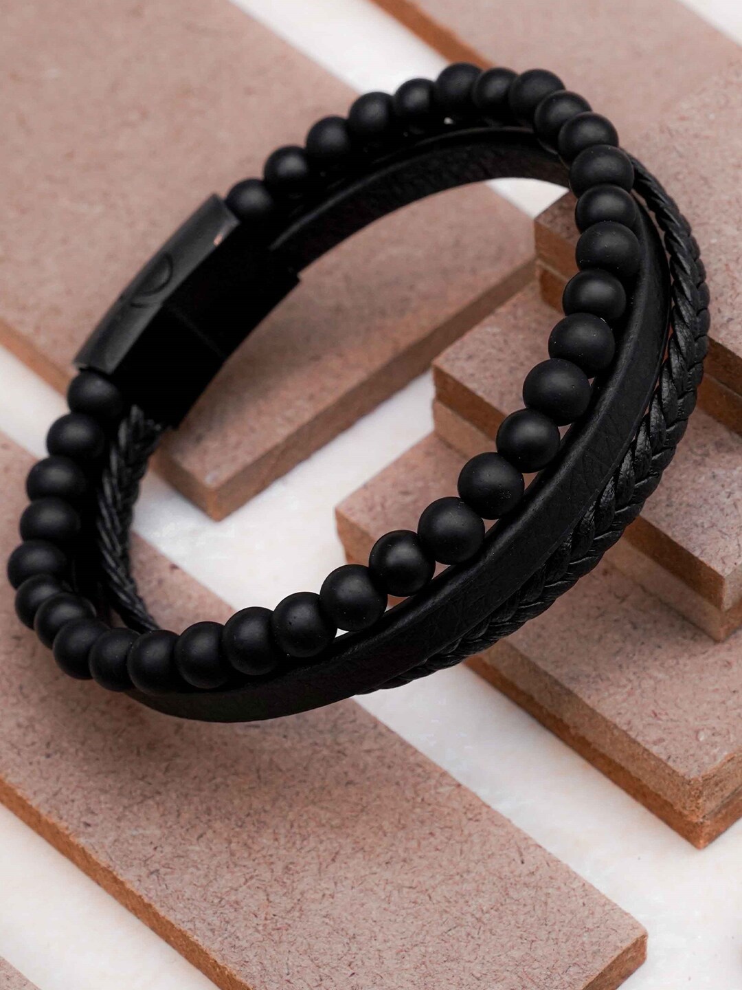 

SWASHAA Men Brass-Plated Multistrand Bracelet, Black