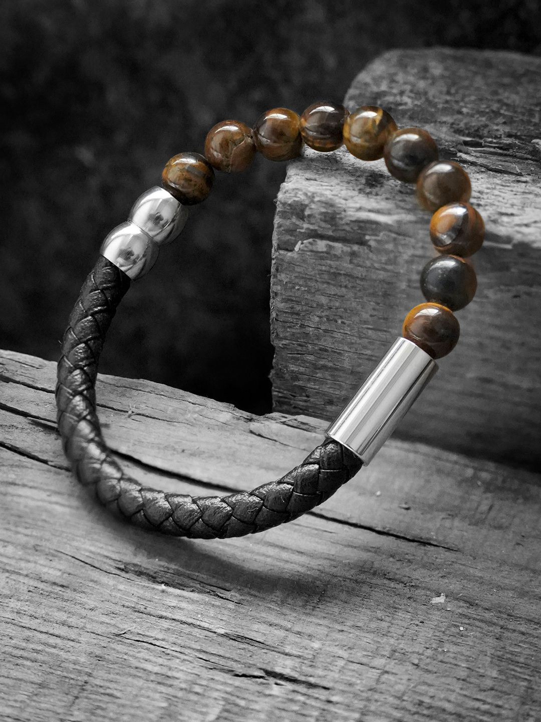 

SWASHAA Men Gold-Plated Elasticated Bracelet, Black