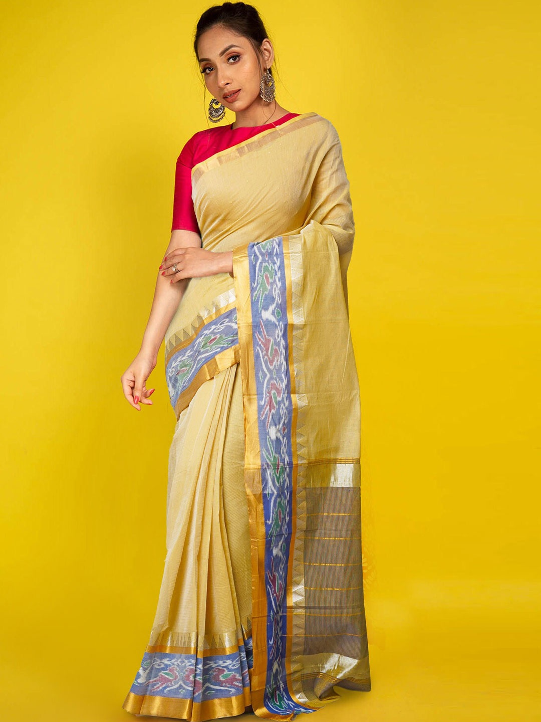 

Unnati Silks Zari Silk Cotton Kanjeevaram Saree, Cream