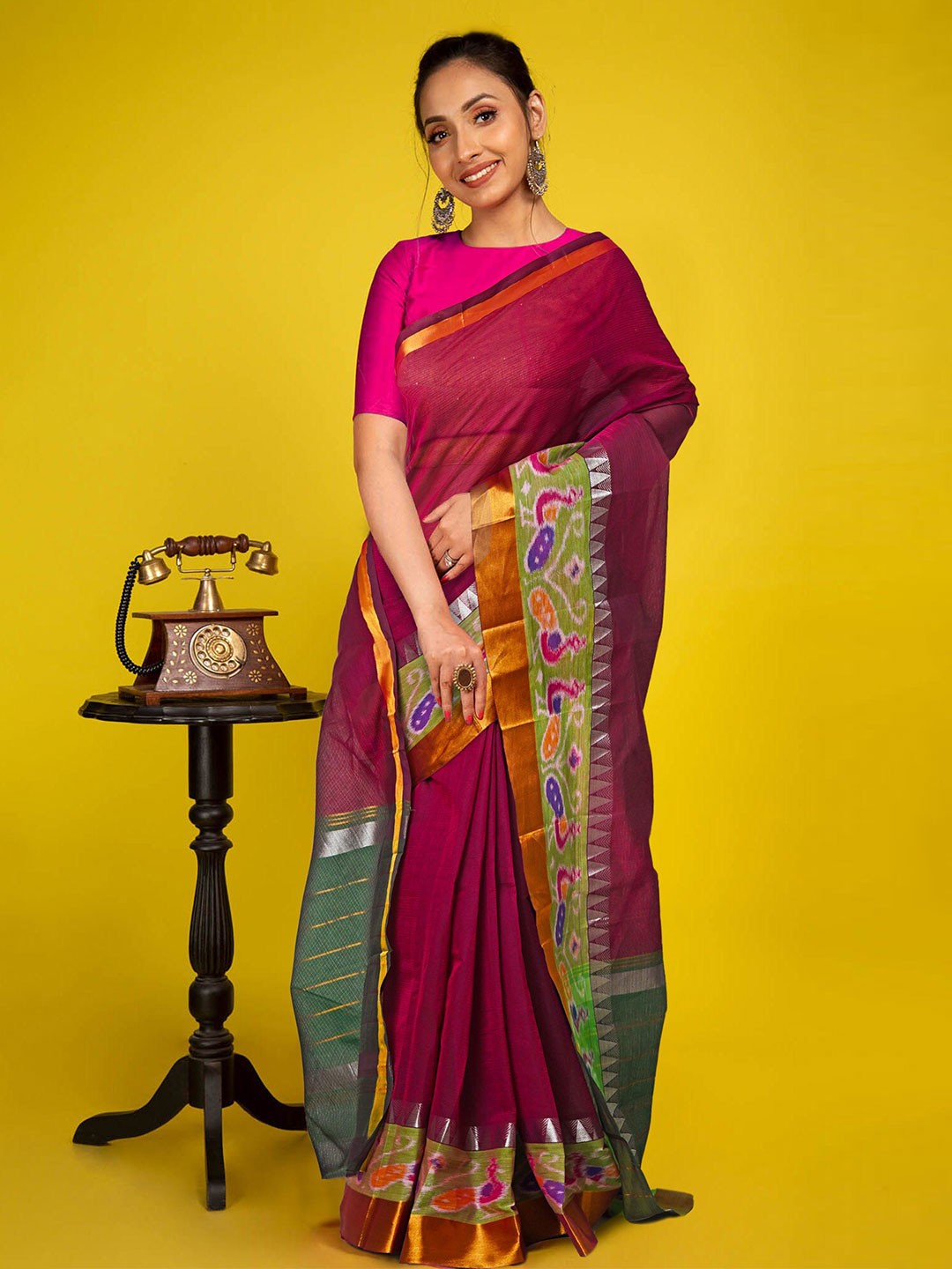 

Unnati Silks Zari Silk Cotton Kanjeevaram Saree, Pink