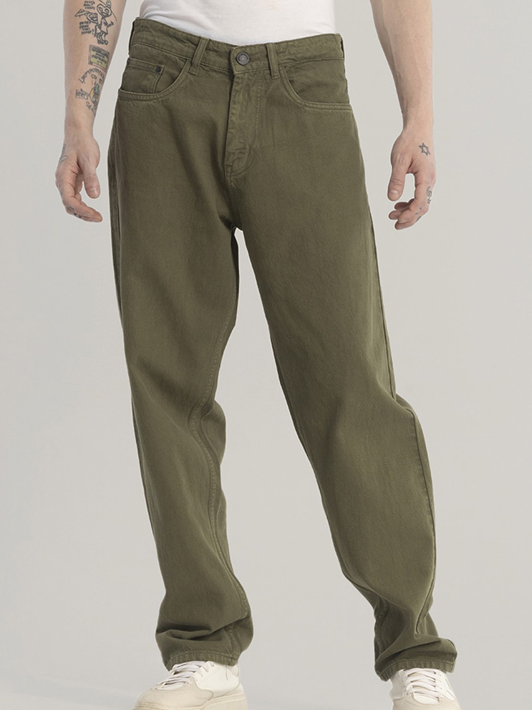 

Snitch Men Jean Relaxed Fit Clean Look Stretchable Jeans, Olive