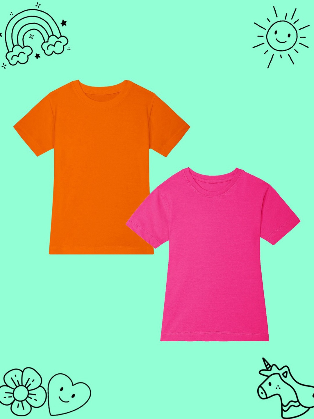 

BAESD Girls Pack Of 2 Round Neck Short Sleeves Cotton Casual T-shirt, Orange